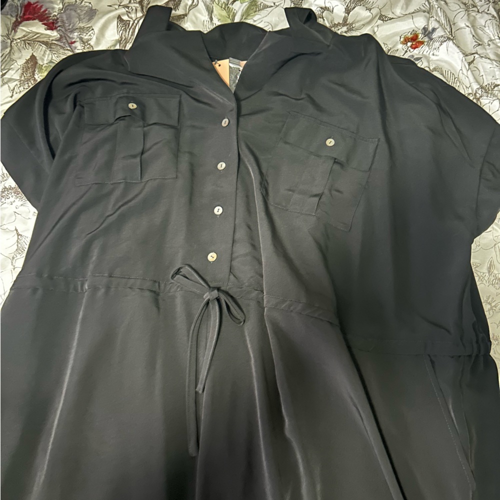 Black Button-Up Dress with Pockets